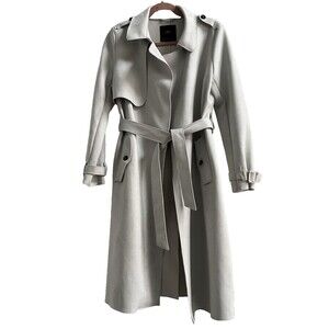 Zara Belted Long Trench Coat Vegan Suede Neutral Quiet Luxury Size Small